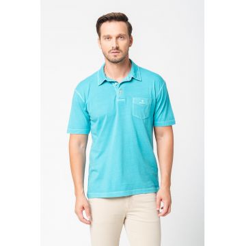 Tricou polo din bumbac cu buzunar aplicat pe piept Sunfaded - verde aqua - S