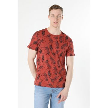 Tricou regular fit cu decolteu la baza gatului si imprimeu cu animale