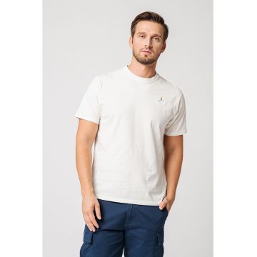 Tricou cu decolteu la baza gatului si detaliu brodat