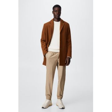 Palton slim fit din amestec de lana cu revere decupate Hake