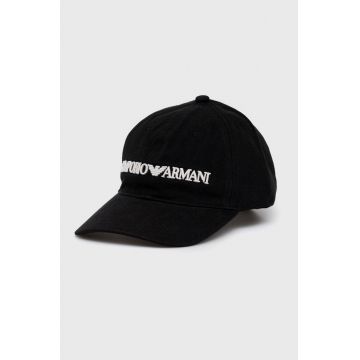 Emporio Armani șapcă din bumbac culoarea negru, cu imprimeu