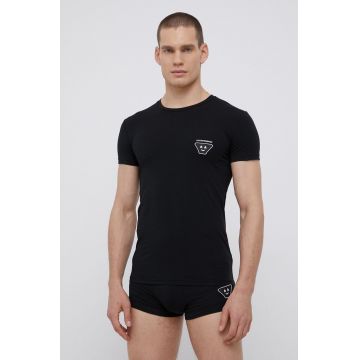 Emporio Armani Underwear Pijama bărbați, culoarea negru, cu imprimeu