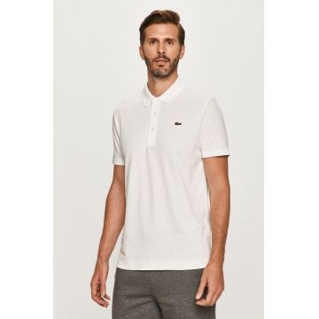 Lacoste Polo de bumbac culoarea alb, material neted