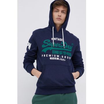 Superdry Bluză bărbați, culoarea albastru marin, cu imprimeu