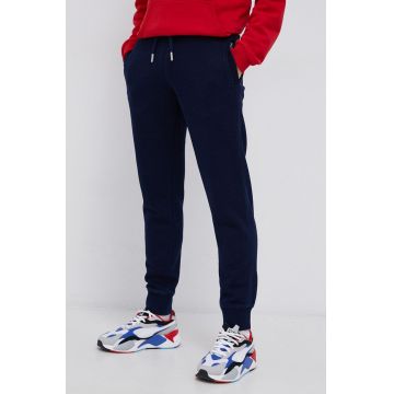 Superdry Pantaloni bărbați, culoarea albastru marin, material neted