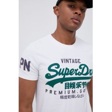 Superdry Tricou din bumbac culoarea alb, cu imprimeu