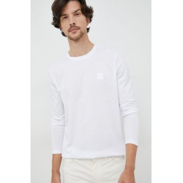 BOSS longsleeve din bumbac Boss Casual , culoarea alb, cu imprimeu