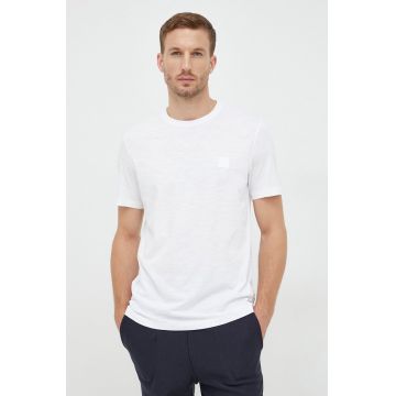 BOSS tricou din bumbac Boss Casual , culoarea alb, neted