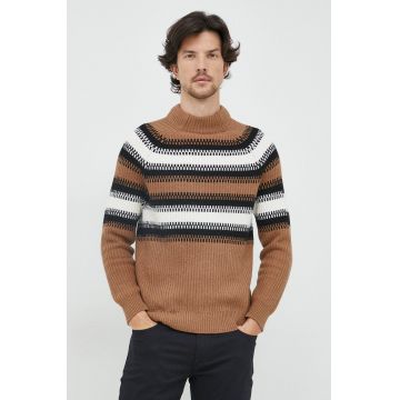 Michael Kors pulover din amestec de lana barbati, culoarea maro, cu turtleneck