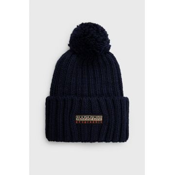 Napapijri caciula din amestec de lana culoarea albastru marin, din tricot gros
