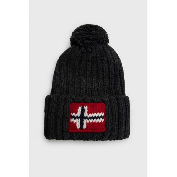 Napapijri caciula din amestec de lana culoarea gri, din tricot gros