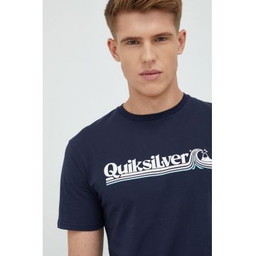 Quiksilver tricou din bumbac culoarea albastru marin, cu imprimeu
