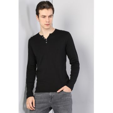 Bluza slim fit cu decolteu henley