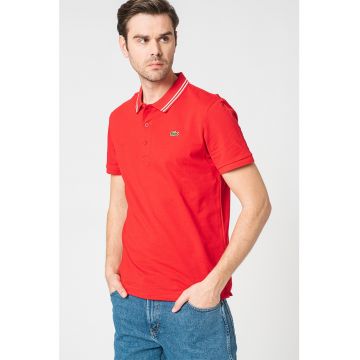 Tricou polo regular fit cu accente in dungi