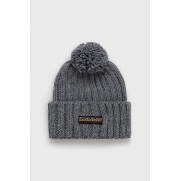 Napapijri caciula din amestec de lana culoarea gri, din tricot gros