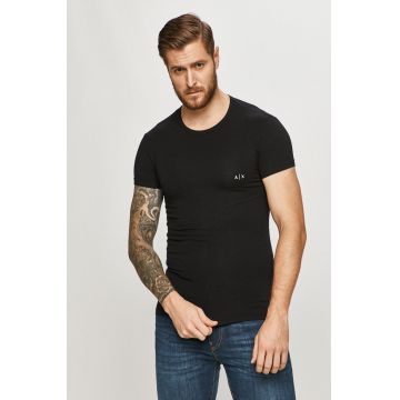 Armani Exchange tricou 2-pack barbati, culoarea negru, neted