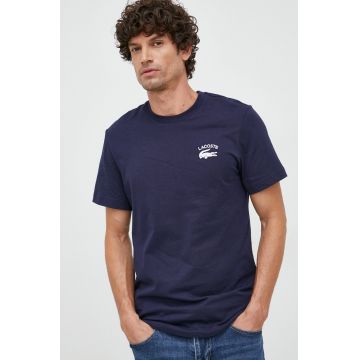 Lacoste tricou din bumbac culoarea albastru marin, cu imprimeu