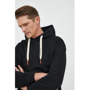 Emporio Armani hanorac cu amestec de cașmir barbati, culoarea negru, cu glugă, neted