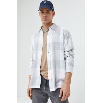 Hollister Co. camasa din bumbac barbati, culoarea gri, cu guler clasic, relaxed