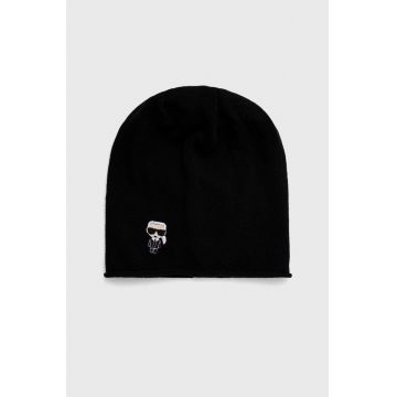Karl Lagerfeld caciula de lana culoarea negru, de lana, din tesatura neteda Karl Lagerfeld caciula de lana culoarea negru, de lana, din tesatura neteda