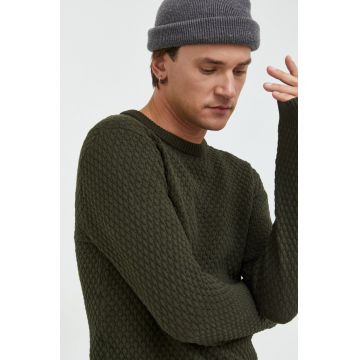 Solid pulover de bumbac barbati, culoarea verde,