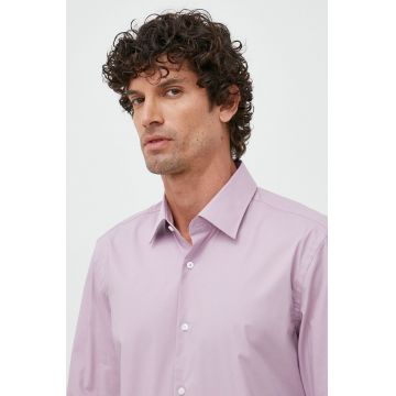 BOSS camasa barbati, culoarea violet, cu guler clasic, slim