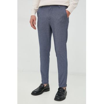 Lindbergh pantaloni barbati, culoarea albastru marin, mulata