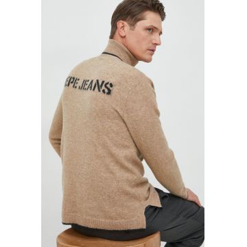 Pepe Jeans pulover din amestec de lana barbati, culoarea bej,