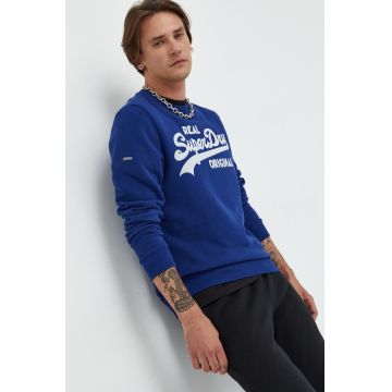 Superdry bluza barbati, culoarea albastru marin, cu imprimeu