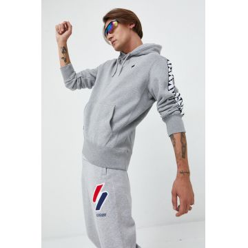 Superdry hanorac de bumbac barbati, culoarea gri, cu glugă, cu imprimeu